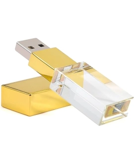 Pendrive szklany 2GB ze złotą zatyczką i LED
